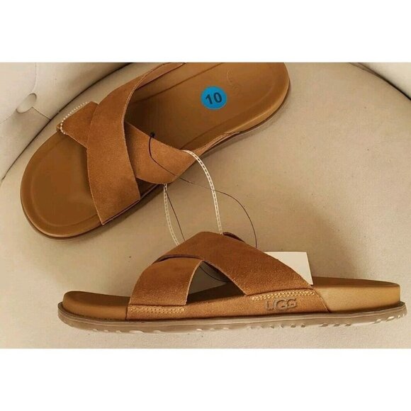 NEW UGG MEN'S WAINSCOTT SLIDE CHESTNUT SUEDE SANDALS SLIPPERS SZ 10 - Picture 7 of 8